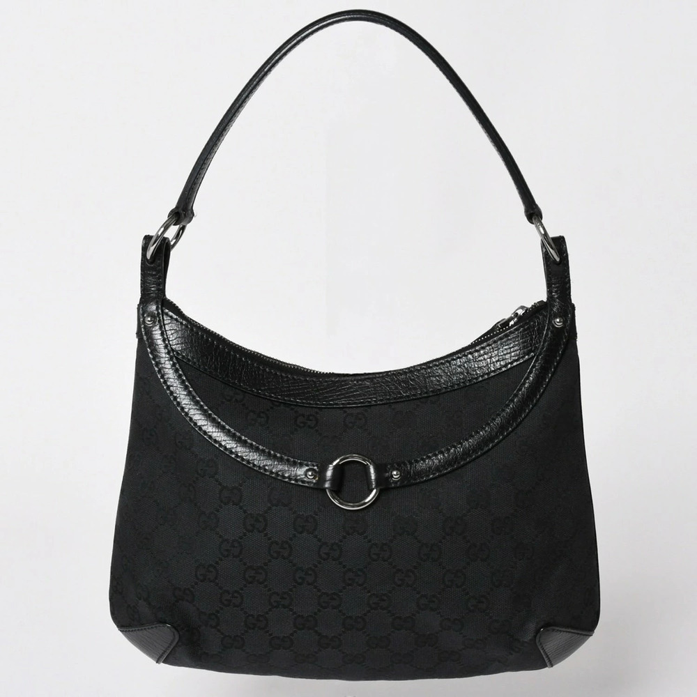 Gucci GG canvas Horsebit shoulder bag Hobo leather black